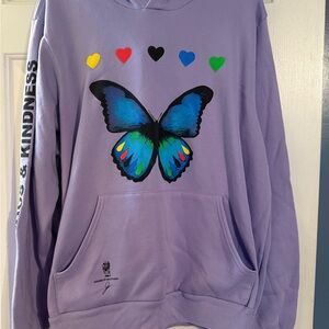 Purple Oversized Graphic Hoodie with Long Sleeves Chaos and Kindness